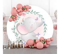 Aoihrraan 180cm Diámetro Animal Ronda Fondo de fotografía Bebé Elefante Flor Guirnalda Pintado a Mano Foto Fondo por Baby Shower Niño Cumpleaños Mesa Golpe de Pastel Fiesta Atrezzo