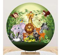 Aoihrraan 180cm Diámetro Selva Safari Animales Redondo Fotografia Telón De Fondo Dibujos Animados Bosque Animales Tropical Verde Hojas Sfondo Baby Shower 1Er Cumpleaños Fiesta Niños Retrato Foto