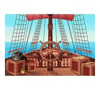 Aoihrraan 2,2x1,5m Dibujos Animados Pirata Barco FondoBote Timón Madera Cubierta Caja Azul Mar Vela Fotografía FondoNiño Niño Cumpleaños Aventura Tema Fiesta Bebé Ducha Niños Retrato Foto Accesorios