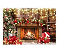 Aoihrraan 2,2x1,5m Feliz Navidad Fondo Chimenea Árbol Regalo Rojo Pared Madera Marrón Fondo Fotográfico Feliz Año Nuevo Nochebuena Fiesta Vacaciones Familiares Decoración Retrato Estudio Fotográfico