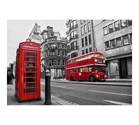 Aoihrraan 2,2x1,5m Londres Cabina Telefónica Roja Telón de Fondo Europeo Vintage Edificio Autobús Street View Fondo de Fotografía Al Aire Libre Boda Viajes Niños Adultos Amante Retrato Foto Prop