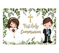 Aoihrraan 2,5x1,8m Fondo Primera Comunión Dios Bendice El Cumpleaños Recién Nacido Fondo Fotografía Ducha Bebé Bautizo Niña Niño Primera Comunión Banderín Fiesta Bautizo Decoración Estudio Fotografía