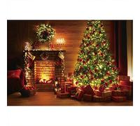 Aoihrraan 2,7x1,8m Fondo de Navidad Chimenea Pared Ladrillo Regalo Árbol Nochebuena Brillante Fondo de Fotografía Baby Shower Feliz Año Nuevo Fiesta Banner Retrato Foto Estudio Props