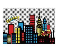 Aoihrraan 2,7x1,8m Súper Ciudad Superhéroes Fondo Ciudad Auge Horizonte Dibujos Animados Paisaje Urbano Noche Ver Fotografía Fondo Niños Niños Cumpleaños Fiesta Pastel Mesa Retrato Foto Accesorios