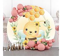Aoihrraan 200cm Diámetro Animal Ronda Fondo de fotografía Bebé Abeja Flor Guirnalda Pintado a Mano Foto Fondo por Baby Shower Niño Cumpleaños Mesa Golpe de Pastel Fiesta Atrezzo