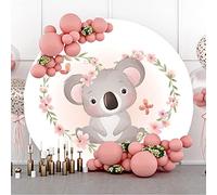 Aoihrraan 200cm Diámetro Animal Ronda Fondo de fotografía Bebé Coala Flor Guirnalda Pintado a Mano Foto Fondo por Baby Shower Niño Cumpleaños Mesa Golpe de Pastel Fiesta Atrezzo