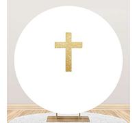 Aoihrraan 200cm Diámetro Cruz De Oro Redondo Fotografia Telón De Fondo Blanco Couleur Unie Sfondo Primera Comunión Dios Bautismo Fiesta Bebé Ducha Niños Niños Recién Nacido Retrato Estudio Foto