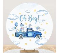 Aoihrraan 200cm Diámetro Dibujos Animados Oh Chico Redondo Fotografia Telón De Fondo Azul Auto Lindo Dinosaurio Nube Sfondo Género Revelan Oh Bebe Sorpresa Fiesta Baby Shower Retrato Estudio Foto