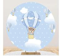 Aoihrraan 200cm Diámetro Fondo Redondo Dibujos Animados para fotografía Globo aerostático Azul Oso Peluche Nubes Blancas Fondo Cielo Niños Cumpleaños Smash Cake Party Baby Shower Photo Props