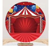 Aoihrraan 220cm Diámetro Circo Tema Redondo Fotografía Fondo Rojo Rayas Tienda Globos diversión Parque Fondo Niños Cumpleaños Fiesta Pastel Mesa Decoración Suministros Bebé Ducha Foto Accesorios