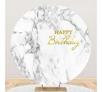 Aoihrraan 220cm Diámetro Feliz cumpleaños Redondo Fotografía Fondo Blanco Negro Mármol Abstracto Color sólido Fondo Niños Fiesta de cumpleaños Decoración Suministros Bebé Adultos Retrato Photo Props