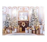Aoihrraan 3x2,5m Navidad Sala Estar Telón De Fondo Chimenea Árbol Navidad Brillantina Guirnalda Oro Regalos Blanco Retro Muralla Europea Fotografía Familia Niñas Niños Retrato Estudio Fotográfico