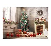 Aoihrraan 3x2,5m Navidad Telón De Fondo ?rbol Navidad Sol Ventanas Chimenea Regalos Rojos Corona Marrón Pared Ladrillo Rústico Fondo Fotografía Ni?os Adultos Retrato Familiar Accesorios Estudio Foto