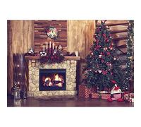 Aoihrraan 3x2,5m Vintage Navidad Chimenea Fotografía Fondo Brillo Navidad árboles Quema Fuego Retro casa Fondo Nuevo Año Festival Familia Fiesta Suministros Niño Retrato Foto Estudio Atrezzo