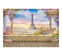 Aoihrraan 3x2m Fondo de la Torre Eiffel Flores de glicinia Vista de la Ciudad de París Fondo de fotografía de Edificio Famoso Europeo Boda Despedida de Soltera Fiesta Vacaciones Viajes Foto Prop