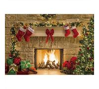Aoihrraan 3x2m Fondo de Navidad Calcetín Rojo Árbol Brillo Chimenea Nochebuena Fondo Fotografía Baby Shower Feliz Año Nuevo Decoración Fiesta Vacaciones Banner Retrato Accesorios Fotográfico