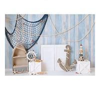Aoihrraan 3x2m Náutica Ancla Telón De Fondo Azul Bebé Madera Tablero Blanco Férula Red De Pesca Timón Torre De Luz Barco Fondo Fotografía Bebé Ducha Marinero Niños Cumpleaños Cabrito Retrato Foto