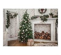 Aoihrraan 3x2m Navidad Sala Fotografía Fondo Navidad Árbol Regalo Vintage Chimenea Madera Blanco Ladrillo Pared Fondo Invierno Vacaciones Nuevo Año Familia Fiesta Decoración Retrato Foto Apoyo