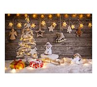Aoihrraan 3x2m Navidad Telón De Fondo Estrellas Doradas Brillantes Bolas ?rbol Navidad Madera Mu?Eco Nieve Trineo Patines Piso Nieve Pared Madera Marrón Fotografía Ni?as Ni?os Adultos Retrato Foto