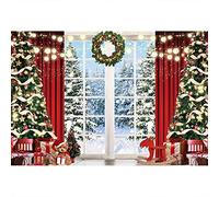 Aoihrraan 3x2m Navidad Windowsill Fotografía Fondo Navidad Árbol Corona Rojo Cortina Regalo Invierno Bosque Nieve Vista Fondo Nuevo Año Festival Familia Fiesta Decoración Retrato Foto Accesorios