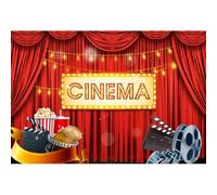 Aoihrraan 3x2m Telón Cine Rojo Palomitas Estreno Película Glitter Luces Halos Fotografía Fondo Estrellas Ceremonia De Premiación Fiesta De Cumpleaños Evento Prom Decoración Foto Estudio Props