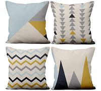 Aoihrraan 40x40cm Juego DE 4 Fundas DE Cojin Azul Claro Blanco Moderno Geométrico Patrón Cuadrado Decorativo Corto Felpa Suave Funda De Almohada Cortijo Dormitorio Exterior Canapé Jardín Patio Sofá