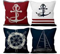 Aoihrraan 40x40cm Juego DE 4 Fundas DE Cojin Velero Timón Ancla Azul Marino Cuadrado Decorativo Corto De Felpa Suave Funda De Almohada Dormitorio Exterior Jardín Canapé Balcón Silla Patio Sofá Coche