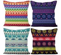 Aoihrraan 45x45cm Juego DE 4 Estilo Boho Fundas DE Cojin Vistoso Bohemio Mándala Étnico Patrón Cuadrado Corto De Felpa Suave Funda De Almohada Decoración Hogar Dormitorio Exterior Canapé Coche Sofá