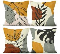 Aoihrraan 45x45cm Juego de 4 Fundas de Cojin Naranja Blanco Gris Moderno Geométrico Patrón Cuadrado Corto Felpa Suave Funda De Almohada Dormitorio Exterior Jardín Canapé Balcón Silla Patio Sofá