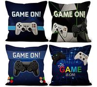 Aoihrraan 46x46cm Juego De 4 Fundas De Cojin Jugador Lemas Mando De Juegos Azul Cuadrado Lino Decorativo Funda De Almohada Chico Juego De Azar Habitación Sofá Juego Jugador Dormitorio Navidad Regalo