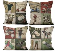 Aoihrraan 46x46cm Juego de 4 Golf Retro Fundas de Cojin Campo De Golf Estilo Cuadrado Lino Decorativo Negro Funda De Almohada Maison Pour Ferme Chambre Lit Salon Extérieur Canapé Patio Jardin