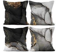 Aoihrraan 50x50cm Juego de 4 Fundas de Cojin Negro Gris Mármol Textura Oro Polvo Cuadrado Corto Felpa Suave Funda De Almohada Decoración Hogar Dormitorio Exterior Jardín Canapé Balcón Patio Sofá