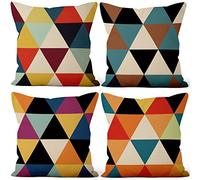 Aoihrraan 51x51cm Juego De 4 Fundas De Cojin Vistoso Moderno Patrón Geométrico Cuadrado Lino Decorativo Funda De Almohada Cama Sala De Estar Sofá Jardín Terraza Patio Jardín Al Aire Libre Silla