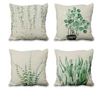 Aoihrraan Fundas de Cojín Pack de 4, 46x46cm Verde Cactus Sauce Sale De Lanzar Cubiertas Cuadrado Almohada Caso, Lino Lanzar Fundas De Almohada con Cremallera Invisible por Sofá Coche Dormitorio