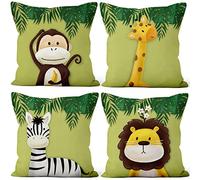 Aoihrraan Fundas de Cojines 45x45cm Dibujos Animados Animales Decorativo para El Hogar Cuadrado Corto De Felpa Suave Funda de Almohada con Cremallera Invisible para Sofá Coche Dormitorio, Pack De 4