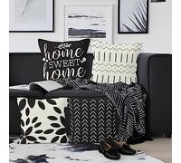 Aoihrraan Fundas de Cojines Juego de 4, Blanco Y Negro Geometría Dulce Hogar Minimalista Cuadrado Corto De Felpa Suave Funda De Almohada para Sofá Dormitorio Silla Coche Decoración del Hogar 50x50cm
