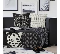 Aoihrraan Fundas de Cojines Juego de 4, Blanco Y Negro Geometría Dulce Hogar Minimalista Cuadrado Corto De Felpa Suave Funda De Almohada para Sofá Dormitorio Silla Coche Decoración del Hogar 55x55cm