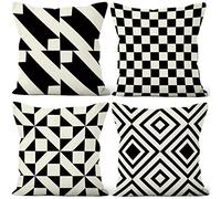 Aoihrraan Fundas de Cojines Juego de 4, Blanco Y Negro Geometría Minimalista Simétrico Cuadrado Corto De Felpa Suave Funda De Almohada para Sofá Dormitorio Silla Coche Decoración del Hogar 60x60cm