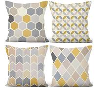 Aoihrraan Fundas de Cojines Juego de 4, Forma Geométrica Moderna Gris Amarillo Minimalista Cuadrado Corto De Felpa Suave Funda De Almohada Para Sofá Dormitorio Silla Coche Decoración Del Hogar 40x40cm