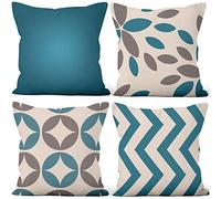 Aoihrraan Fundas de Cojines Juego de 4, Geometría Minimalista De Cian Oscuro Y Gris Cuadrado Corto De Felpa Suave Funda De Almohada para Sofá Dormitorio Silla Coche Decoración del Hogar 50x50cm
