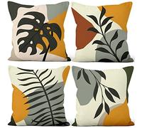 Aoihrraan Fundas de Cojines Juego de 4, Hoja Minimalista Hojas De Geometría Negra Amarilla Cuadrado Corto De Felpa Suave Funda De Almohada Para Sofá Dormitorio Silla Coche Decoración Del Hogar 55x55cm