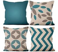 Aoihrraan Fundas de Cojines, Juego de 4 Líneas Azules Cian Modernas Funda de Almohada Lino Cuadrado Tirar Almohada Cubrir con Cremallera Invisible por Sofá Coche Exterior Jardín Cama Casa 41x41cm