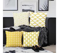 Aoihrraan Fundas de Cojines Juego de 4, Líneas De Flecha De Geometría Amarilla Y Blanca Cuadrado Corto De Felpa Suave Funda De Almohada para Sofá Dormitorio Silla Coche Decoración del Hogar 45x45cm