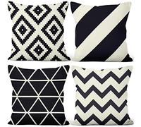 Aoihrraan Fundas de Cojines Juego de 4, Raya Minimalista De Geometría En Blanco Y Negro Cuadrado Corto De Felpa Suave Funda De Almohada para Sofá Dormitorio Silla Coche Decoración del Hogar 40x40cm