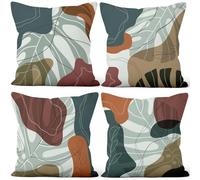 Aoihrraan Hojas Fundas de Cojín Abstracto Palmera Árboles Hoja Planta Geometría Patrón Arte Felpa Corta Fundas de Almohada para Dormitorio Sofá Sillón Silla Hogar Decoración 50x50cm Juego de 4