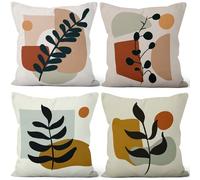 Aoihrraan Hojas Fundas de Cojín Boho Planta Abstracto Geometría Patrón Mid Century Modern Felpa Corta Fundas de Almohada para Dormitorio Sofá Sillón Silla Hogar Decoración 45x45cm Juego de 4