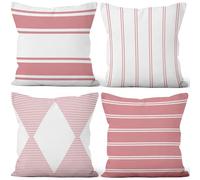 Aoihrraan Modernas Fundas de Cojín Geometría Simple Rosa Blanco Abstracto Líneas Patrón Felpa Corta Fundas de Almohada para Dormitorio Sofá Sillón Silla Hogar Exterior Decoración 50x50cm Juego de 4