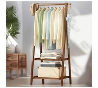 aoiuaoeniu Perchero de Pie Madera de Bambú, Perchero Zapatero y Varilla, Perchero Burro con 2 Ganchos, Perchero Entrada Recibidor para Plegable, para Dormitorio : 66/86/116x40x160CM