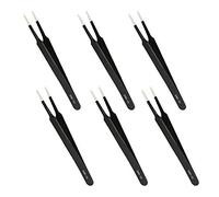 Aoje-Link ESD-13 - Pinzas profesionales con tecnología antiestática, no magnéticas, planas y redondas, revestidas de plástico de acero inoxidable, longitud completa de 120 mm, negro, 6 unidades