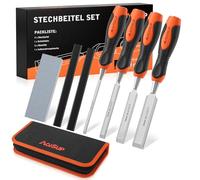 AojSup Juego de Cinceles Para Madera, Incl. Bolsa - 4 Piezas Formones Para Madera (6mm, 12mm, 19mm, 25mm) - Juego de Cinceles con Lápiz de Carpintero, Piedra de Afilar